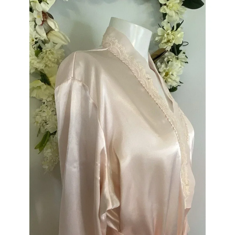 Vintage‎ Morgan Taylor Intimates Robe Pink Women's Size Large Lace Exc Condition